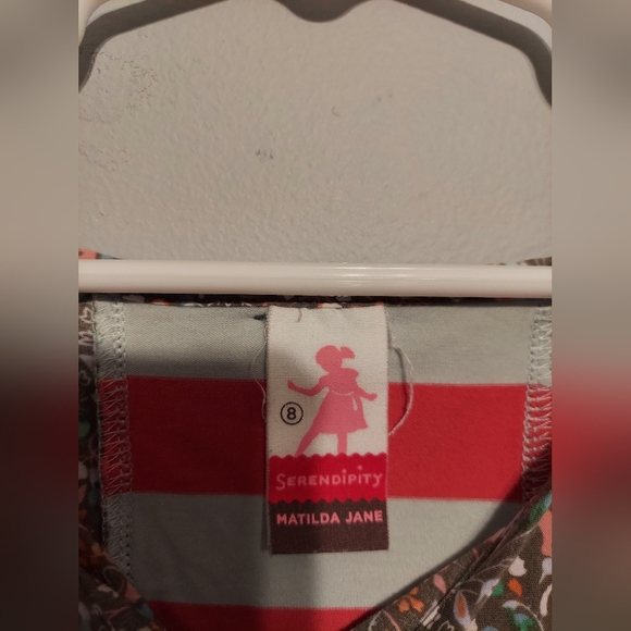 Matilda Jane Dress Striped Sz 8 Brown Serendipity Floral Confetti Easter Church - Picture 3 of 10